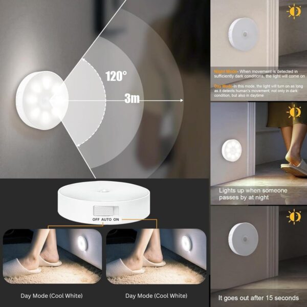 USB Charging Wireless Adhesive Motion Sensor LED Light (Pack of 2) (White) - Image 8